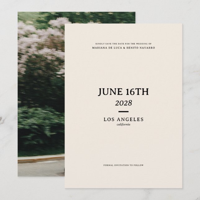 Cream und Black Modern Minimalistisch Wedding Save The Date (Vorne/Hinten)