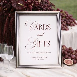 Cream und Brugundy Hochzeitskarten und Geschenke Poster