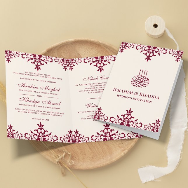 Cream und Burgund Damaskus islamische muslimische  Einladung (Von Creator hochgeladen)
