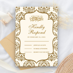 Cream und Gold Damast islamische muslimische Hochz RSVP Karte