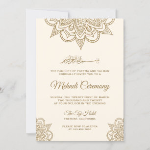 Cream- und Gold-islamische muslimische Mehndi-Zere Einladung