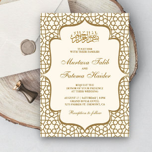 Cream und Gold Persisches Muster Muslimische Hochz Einladung