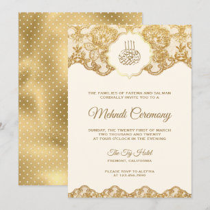 Cream- und Goldfolie-Spitze islamische Mehndi-Zere Einladung