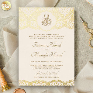 Cream- und Goldspitze Islamische Muslim-Hochzeit Folieneinladung