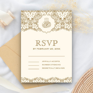 Cream und Goldspitze islamische muslimische Hochze RSVP Karte