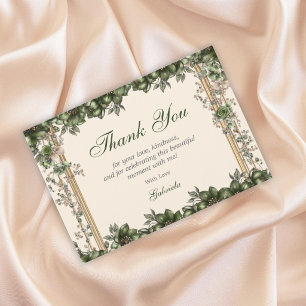 Cream- und grüne goldene Tiara-Blumen-Quinceañera Dankeskarte