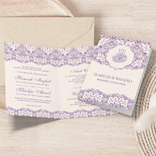 Cream und Lila islamische Hochzeit am Lace Einladung