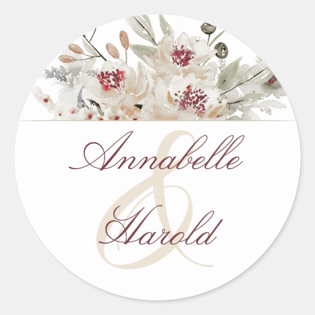Cream und Marsala Wedding Runder Aufkleber (Vorderseite)