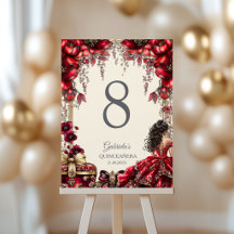 Cream und Rot Goldenes Diadem Florales Quinceañera