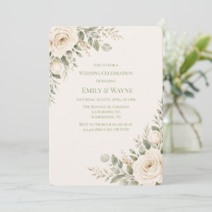 Cream- und Salbeigrüne Hochzeit Einladung