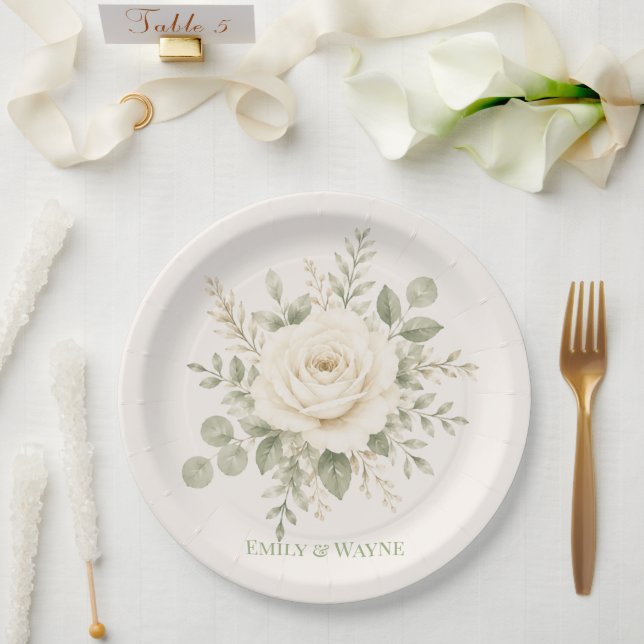 Cream- und Salbeigrüne Hochzeit Pappteller (Hochzeit)