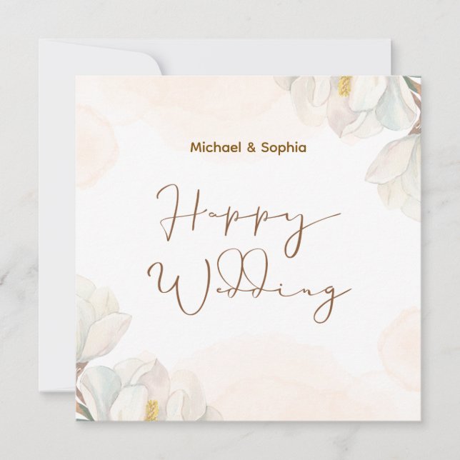 Cream und White Elegant Happy Wedding Karte (Vorderseite)