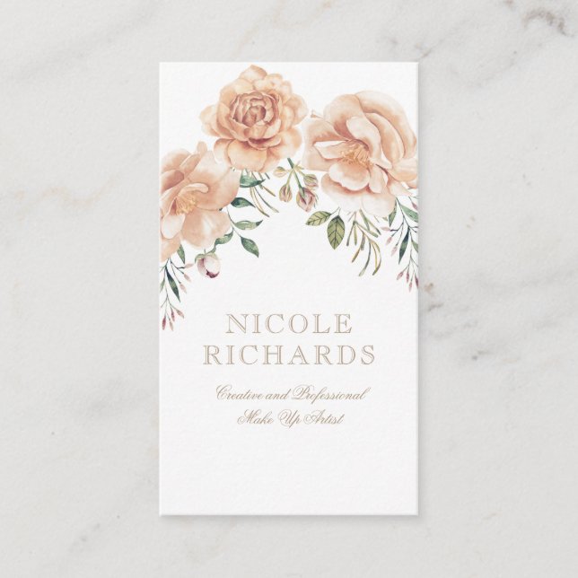 Cream Watercolor Blume Bouquet Elegantes Design Visitenkarte (Vorderseite)