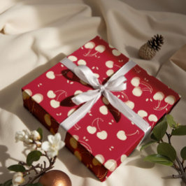 Cream Watercolor Cherries on Red – Valentine  Geschenkpapier