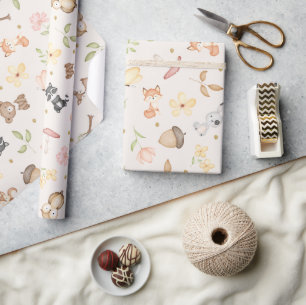 Cream Watercolor Waldtiere Geschenkpapier