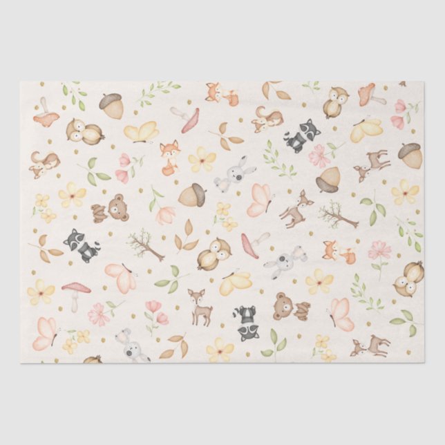 Cream Watercolor Waldtiere Seidenpapier (Vorderseite)