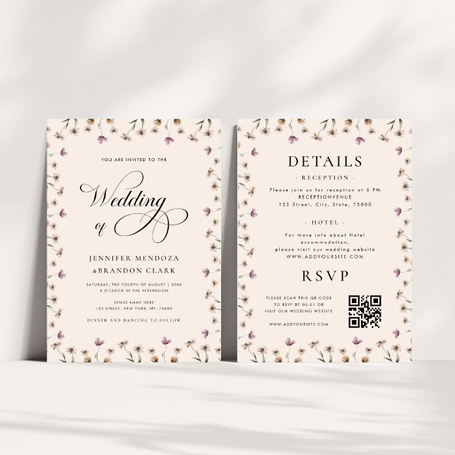 Cream Watercolor Wildblume Calligrafy Wedding Einladung (Von Creator hochgeladen)