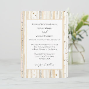 Cream Weiße Herzen Streifen Hochzeit Einladung