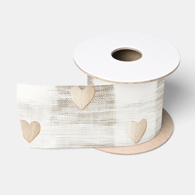 Cream White Beige Boho Hearts Brautparty Satinband (Spule)