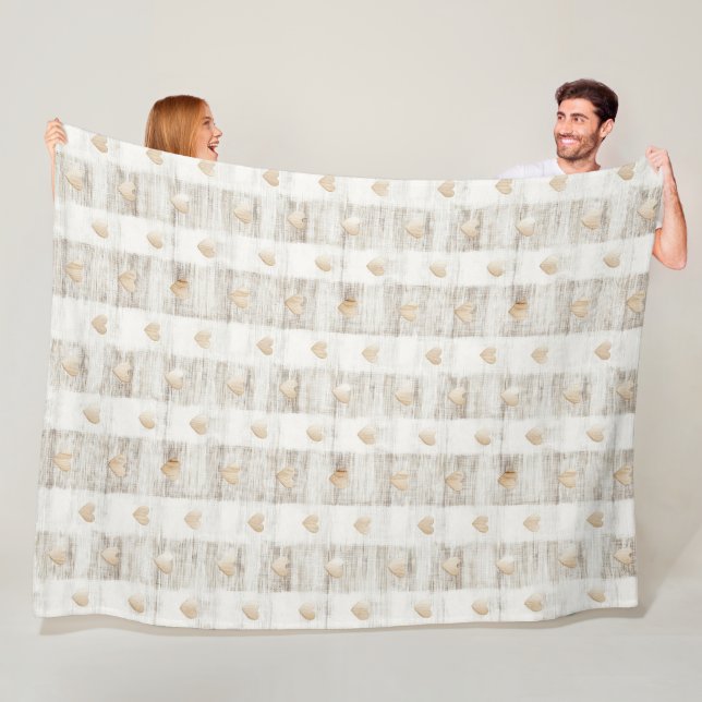 Cream White Beige Boho Hearts Fleecedecke (Beispiel)