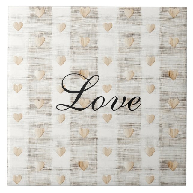 Cream White Beige Boho Hearts Fliese (Vorderseite)
