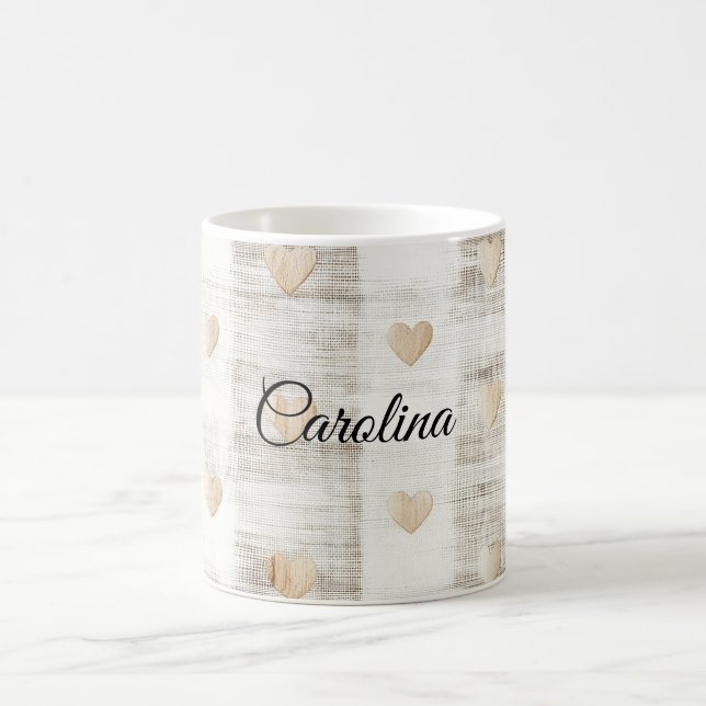 Cream White Beige Boho Hearts Kaffeetasse (Mittel)