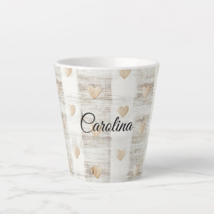 Cream White Beige Boho Hearts Milchtasse