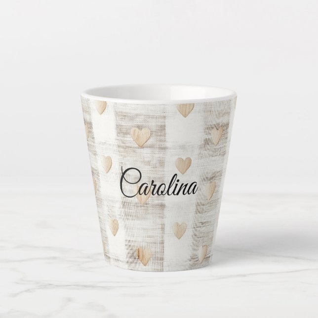 Cream White Beige Boho Hearts Milchtasse (Vorderseite)