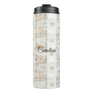Cream White Beige Boho Hearts Thermosbecher