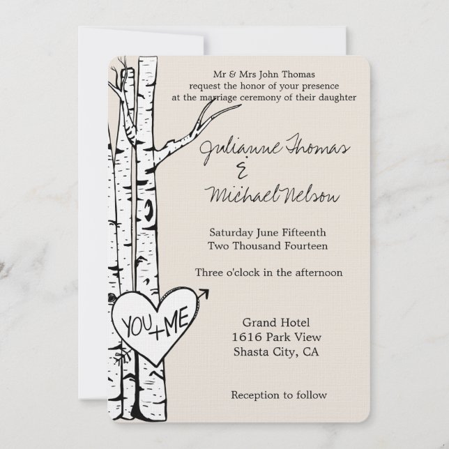 Cream White Birch Trees Wedding Einladung (Rückseite)