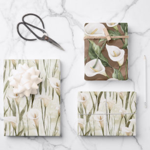 Cream White Calla Lily Floral Brautparty Geschenkpapier Set