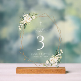Cream White Flowers, Boho, Baptism Table Numbers Acrylschild