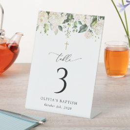 Cream White Flowers, Boho, Baptism Table Numbers Sockelschild
