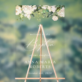 Cream White Flowers, Boho, Floral Baptism Welcome Acrylschild
