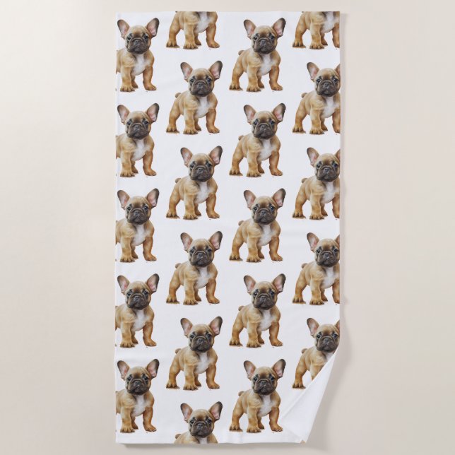 Cream white Frenchie Hunde Strandtuch (Vorderseite)