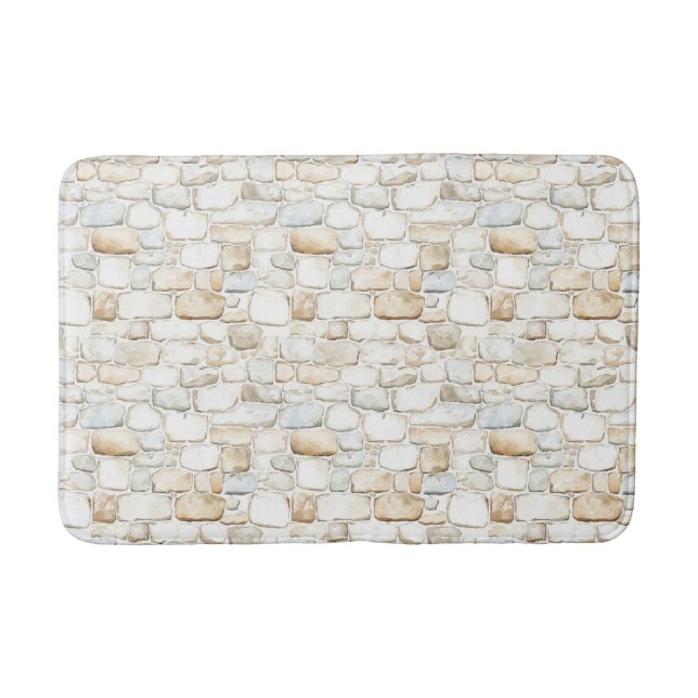 Cream White Grey Faux Stones   Badematte (Vorderseite)