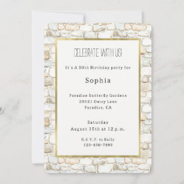 Cream White Grey Faux Stones Birthday Einladung