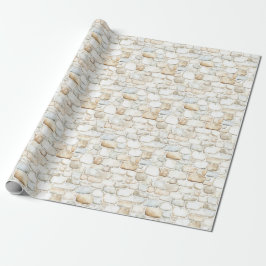 Cream White Grey Faux Stones Birthday Geschenkpapier