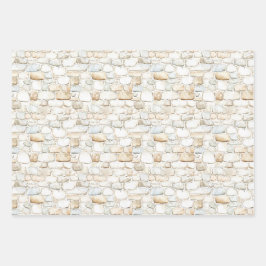 Cream White Grey Faux Stones Birthday Geschenkpapier Set