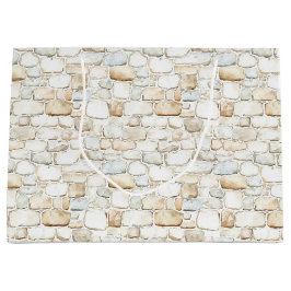 Cream White Grey Faux Stones Birthday Große Geschenktüte