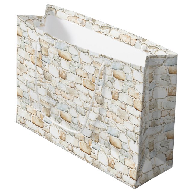 Cream White Grey Faux Stones Birthday Große Geschenktüte (Vorderseite Schrägansicht)