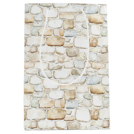 Cream White Grey Faux Stones Birthday Mittlere Geschenktüte