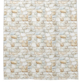 Cream White Grey Faux Stones   Duschvorhang