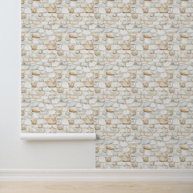 Cream White Grey Faux Stones  Tapete (Anwendung)