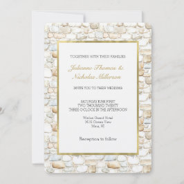 Cream White Grey Faux Stones Wedding   Einladung