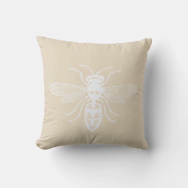 Cream White Personalisiert Bee Happy Kissen Für Draußen (Vorderseite)