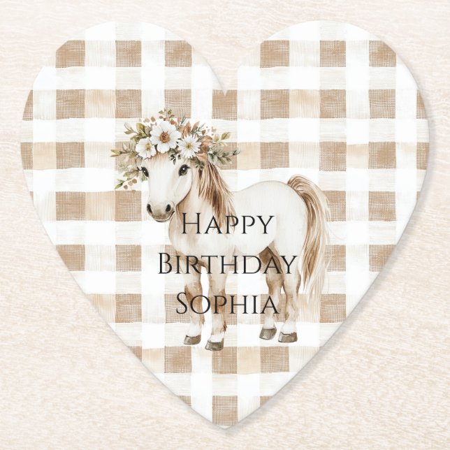 Cream White Plaid Stripes Horse Birthday Untersetzer (Vorderseite)