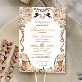 Cream White Rose Western Charro Quinceañera Einladung