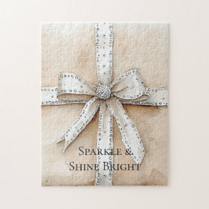 Cream White Silver Glitzy Glam Bow