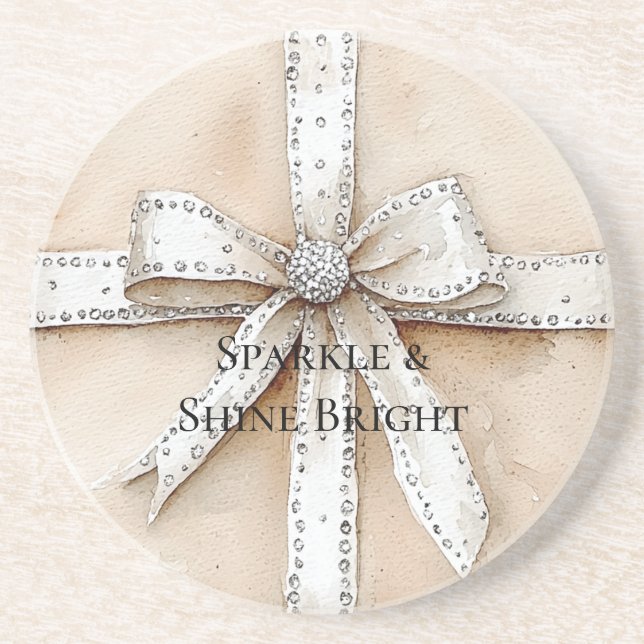 Cream White Silver Glitzy Glam Bow Birthday Getränkeuntersetzer (Vorne)